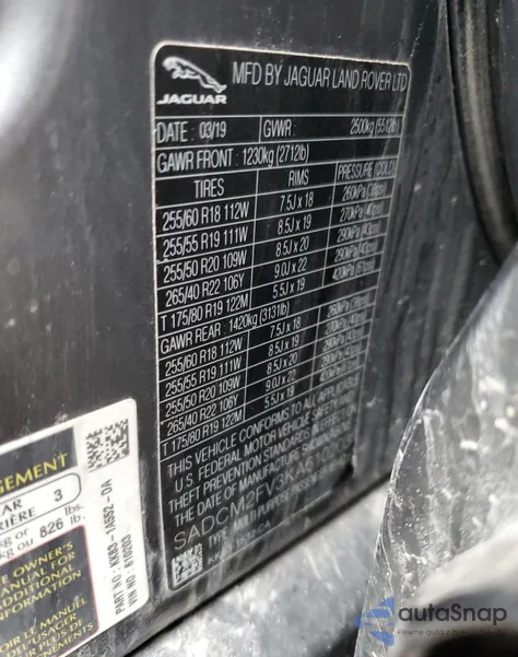 2019 Jaguar F-Pace S z USA, uszkodzony, nr VIN SADCM2FV3KA610203